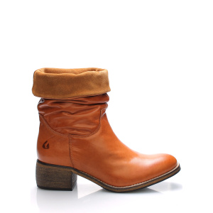 Hnědé kožené ohrnovací polokozačky Online Shoes