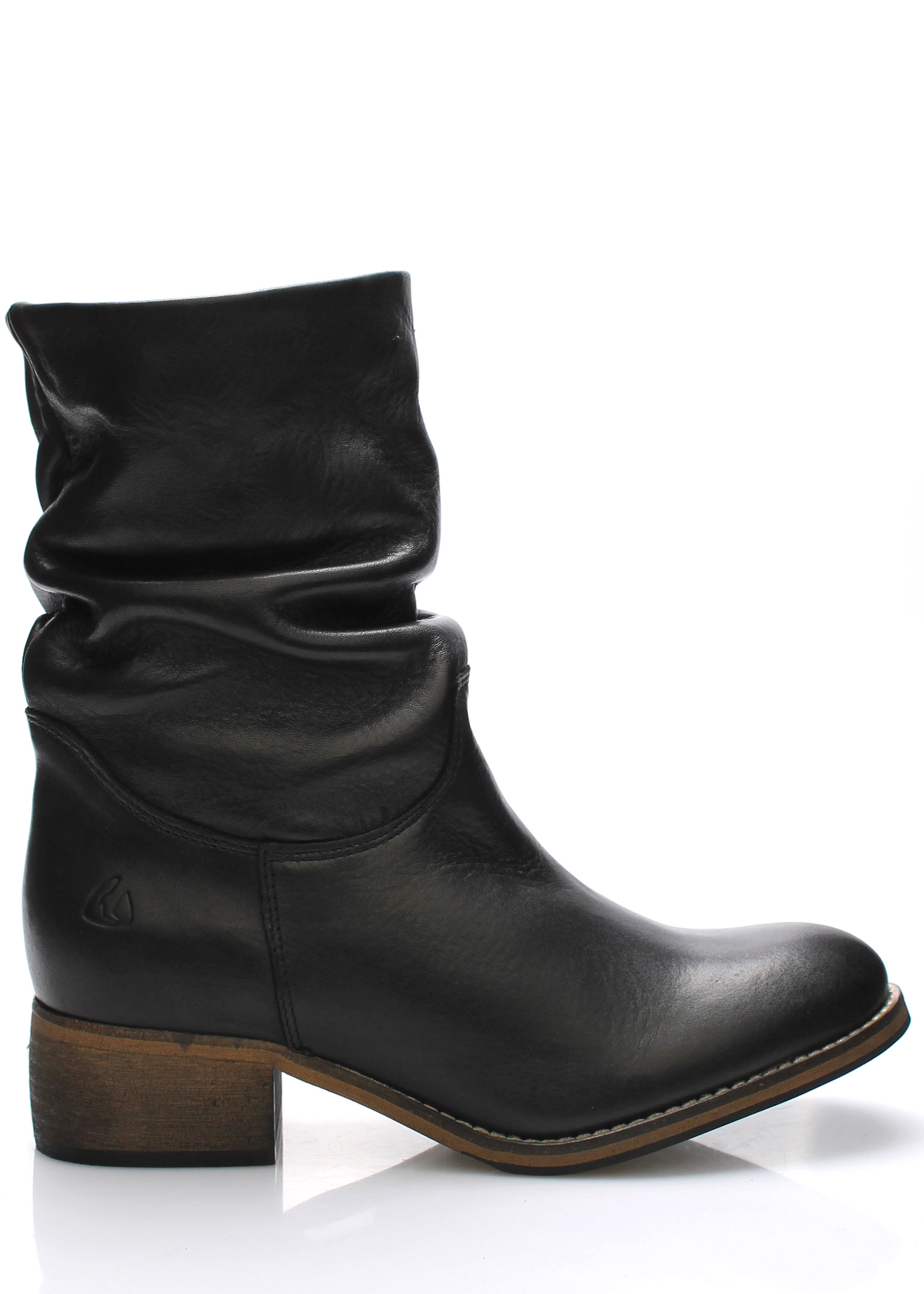 Černé kožené ohrnovací polokozačky Online Shoes