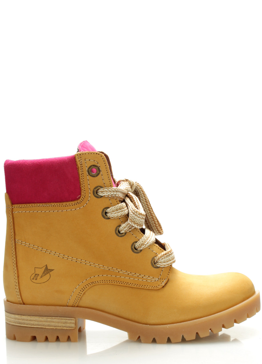Kožené boty farmářky s růžovým lemem Roobins