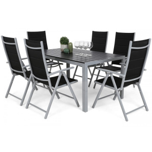 Home Garden Zahradní set Ibiza se 6 židlemi a stolem 150 cm, stříbrný/černý