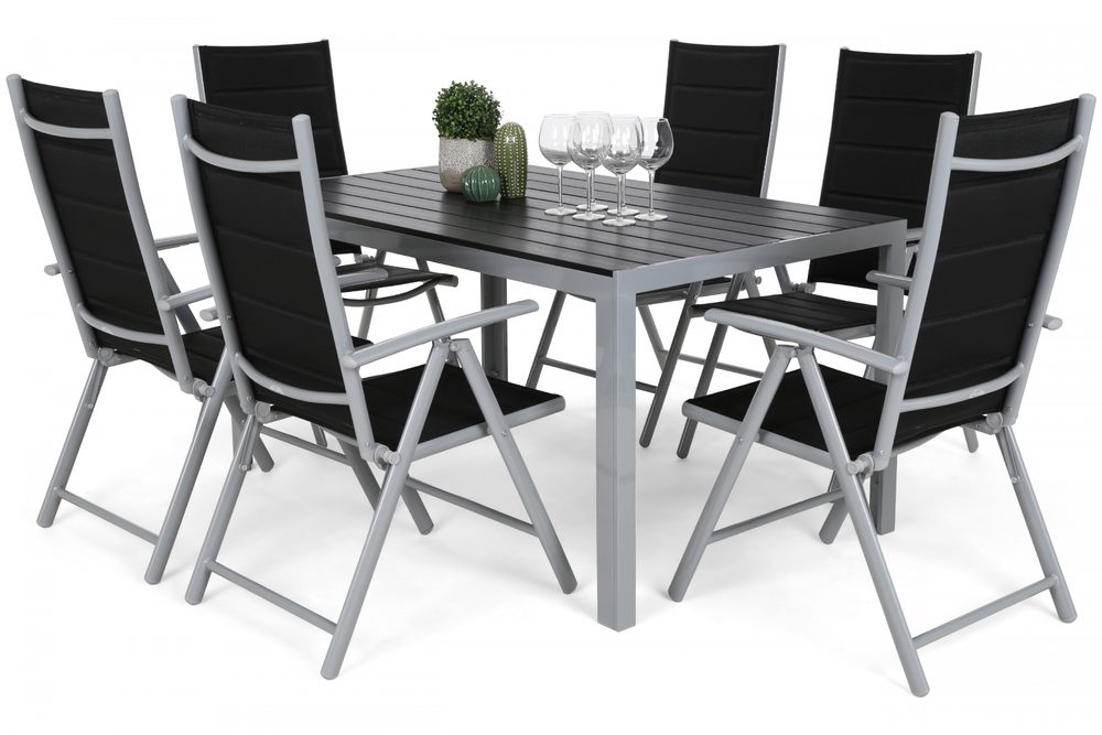 Home Garden Zahradní set Ibiza se 6 židlemi a stolem 150 cm, stříbrný/černý