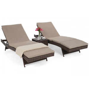 Home Garden Zahradní sestava polohovatelných lehátek a stolku Bora Bora, hnědá/melange