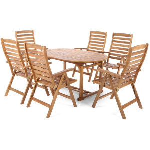 Home Garden Zahradní nábytek Akacja, oválný rozkládací stůl + 6 polohovatelných židlí