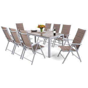 Home Garden Zahradní set Ibiza s 8 židlemi a stolem 185 cm, stříbrný/taupe