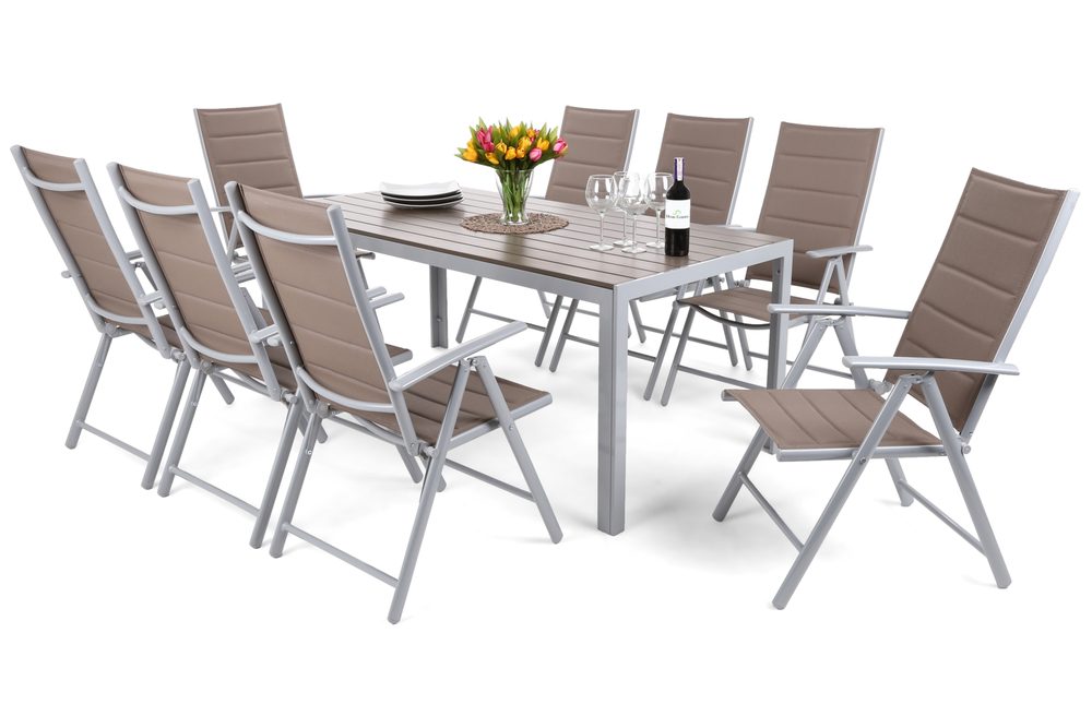 Home Garden Zahradní set Ibiza s 8 židlemi a stolem 185 cm, stříbrný/taupe