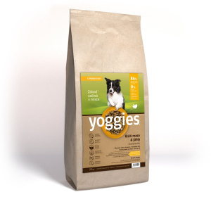 20kg Yoggies Krůtí maso&jáhly, granule lisované za studena s probiotiky