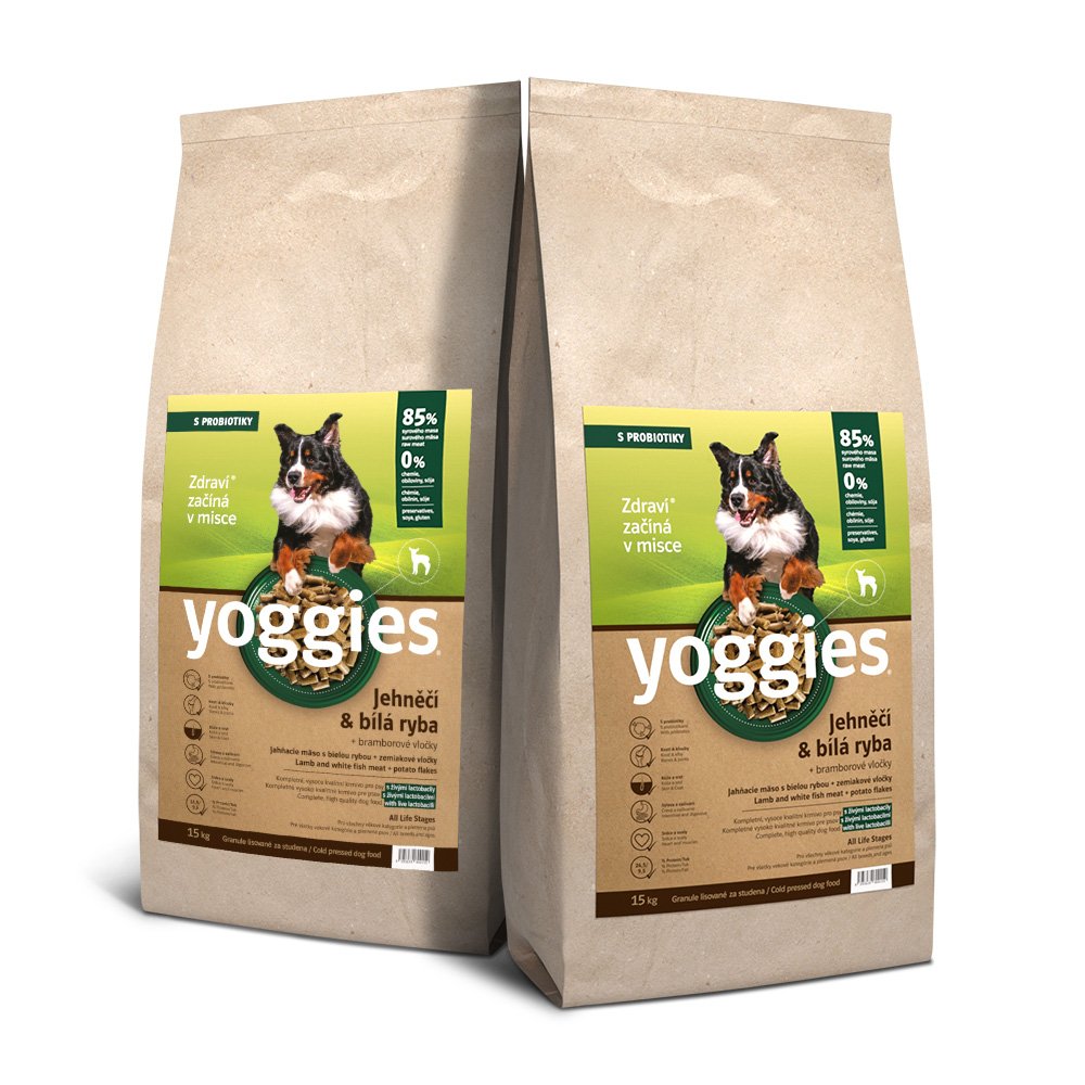 30kg Yoggies Jehněčí maso&bílá ryba, granule lisované za studena s probiotiky