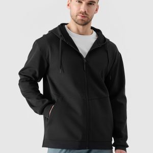 Pánská tepláková rozepínací mikina s kapucí - černá