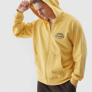 Pánská tepláková rozepínací mikina s kapucí - žlutá