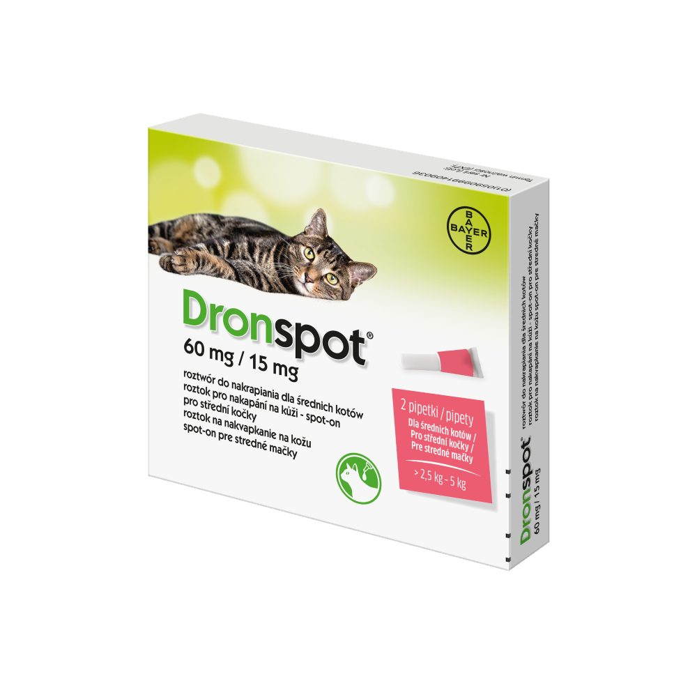 Dronspot 60 mg/15 mg pro střední kočky spot-on 2x0,7 ml - Obrázek 2