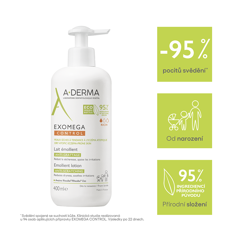 A-Derma Exomega Control Emolienční mléko pro suchou kůži se sklonem k atopii 400 ml - Obrázek 4