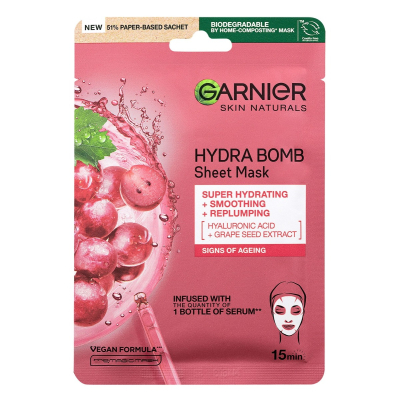 Garnier Skin Naturals Hydra Bomb vyhlazující a vyplňující textilní maska s výtažkem z hroznů 28 g
