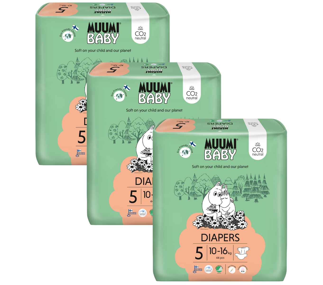 Muumi Baby 5 Maxi+ 10–16 kg eko pleny 132 ks