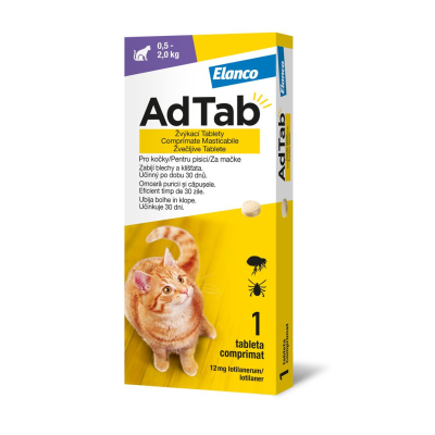 AdTab Žvýkací tablety pro kočky 0,5-2 kg 12 mg 1 tableta
