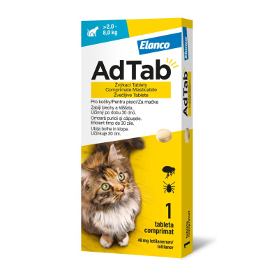 AdTab Žvýkací tablety pro kočky >2-8 kg 48 mg 1 tableta