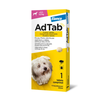AdTab Žvýkací tablety pro psy >2,5-5,5 kg 112 mg 1 tableta