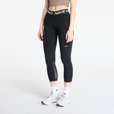 Nike Pro Women's Mid-Rise Crop Mesh-Panel Leggings Black/ White L