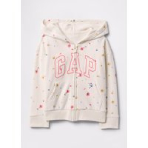 GAP - Full-zip bianca con cappuccio stampa fiori e ricamo logo, Bianco panna, Taglia 6-12M/69-74