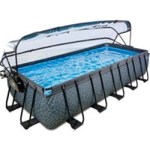 EXIT Stone Piscina 540x250x100cm con copertura, filtro Sand e pompa di calore, grigio