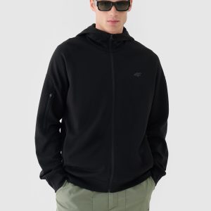 Pánská tepláková rozepínací mikina s kapucí - černá